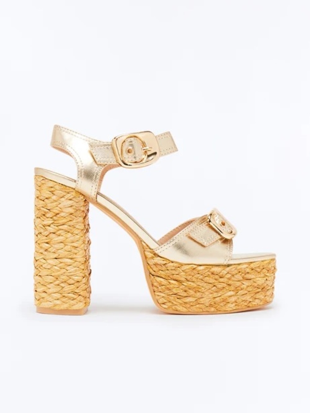 Gold Platform Woven Espadrille Heel Sandals